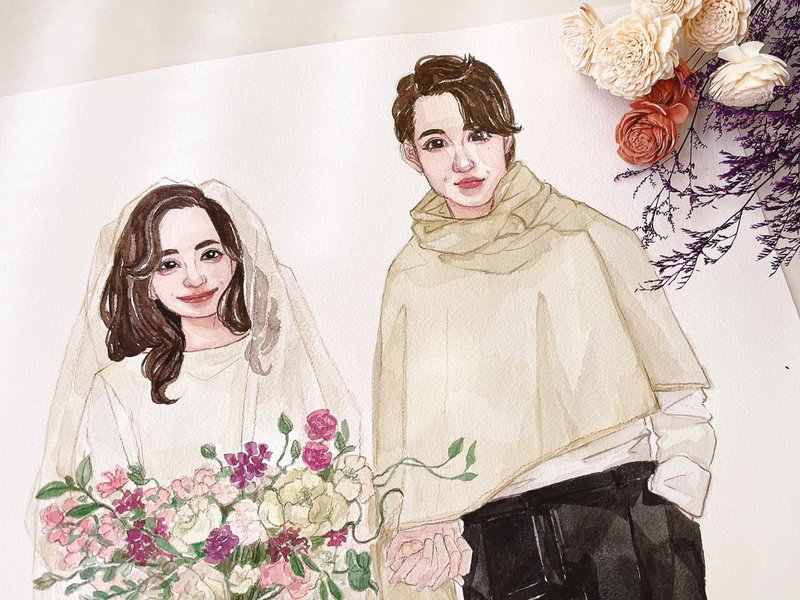 People Portrait人像 / 加大双人30*40 / 婚纱画像 / 新婚贺礼 - 订制画像 - 纸 