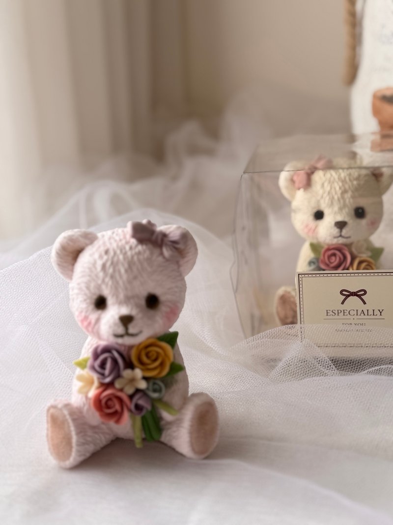 捧花扩香石石膏小熊 - 香薰/精油/线香 - 其他材质 粉红色