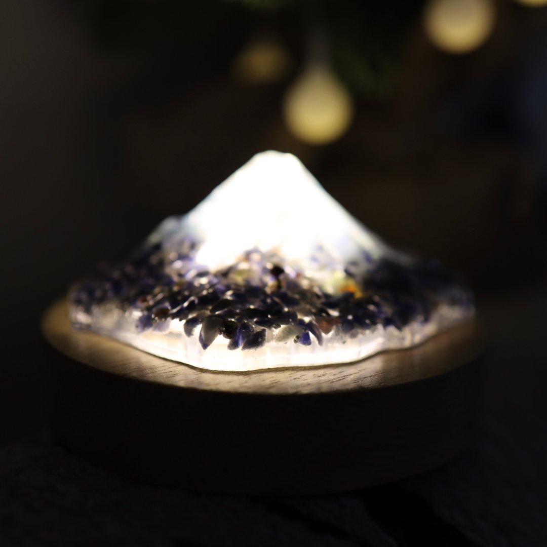 【母亲节礼物】蓝色富士山小夜灯 - 轻透感天然水晶疗愈矿石奥根塔 - 灯具/灯饰 - 半宝石 蓝色