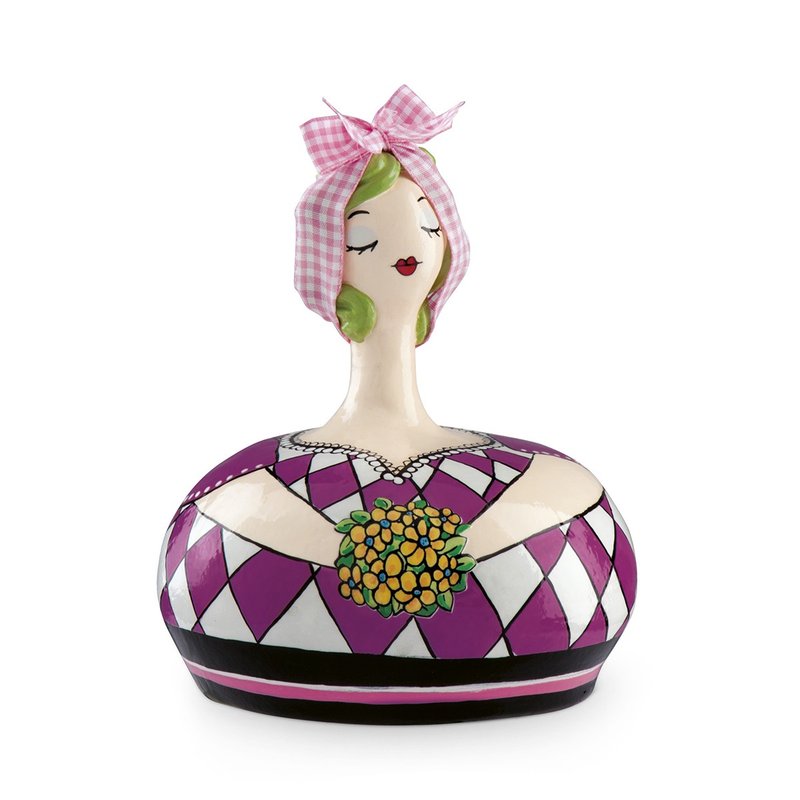 意大利EGAN- 玩偶系列 存钱筒 粉紫格纹少女 15CM - 储蓄罐 - 陶 紫色