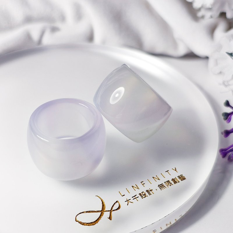 顶级冰种 白玉瓍 玛瑙 带紫 招财 大宝石 扳指 戒指 收藏 礼物 - 戒指 - 宝石 紫色