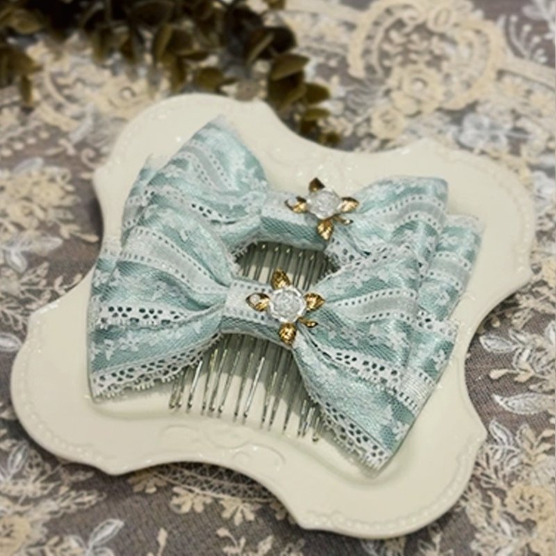 【凛冬玫瑰】发插 │发梳 │手作蝴蝶结发饰 - 发饰 - 其他人造纤维 