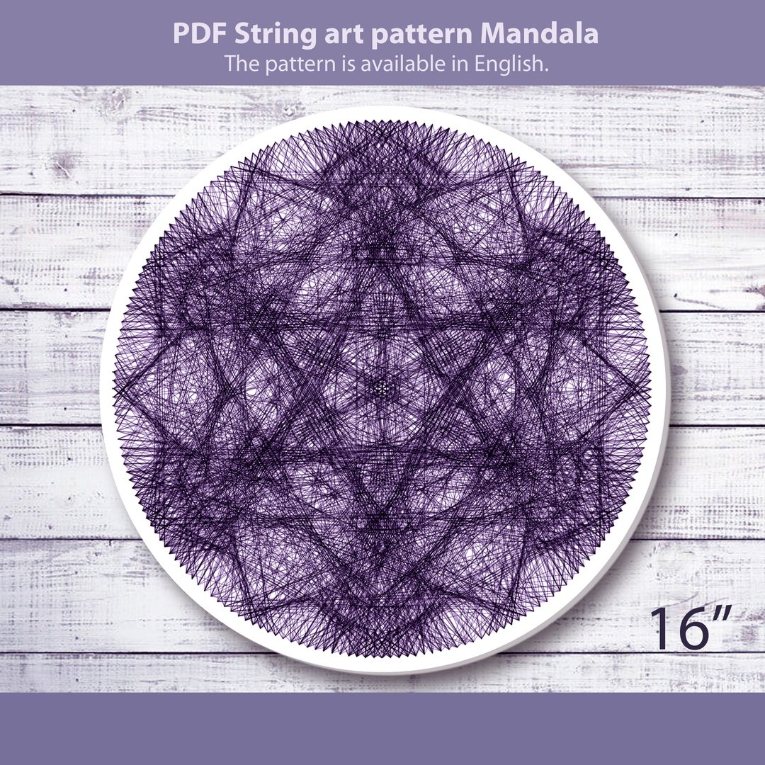 Purple Mandala string art template. String art pattern PDF. String art tutorial - 手工艺教程/工具书 - 其他材质 