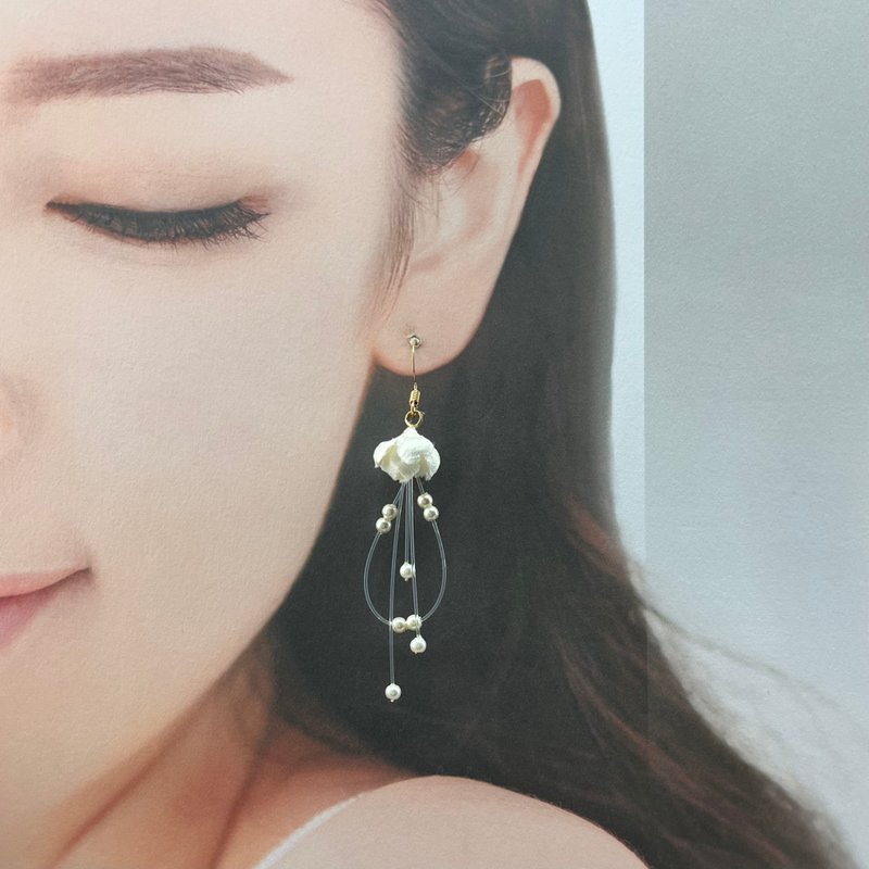 Mira 奇迹透明感多层次珍珠耳环 - 耳环/耳夹 - 树脂 白色