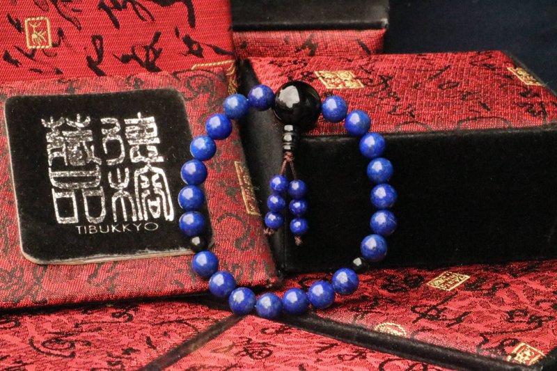 原矿天然青金石手珠 8mm 黑曜石佛头 定制化佛珠设计 念珠 手链 - 手链/手环 - 玉石 