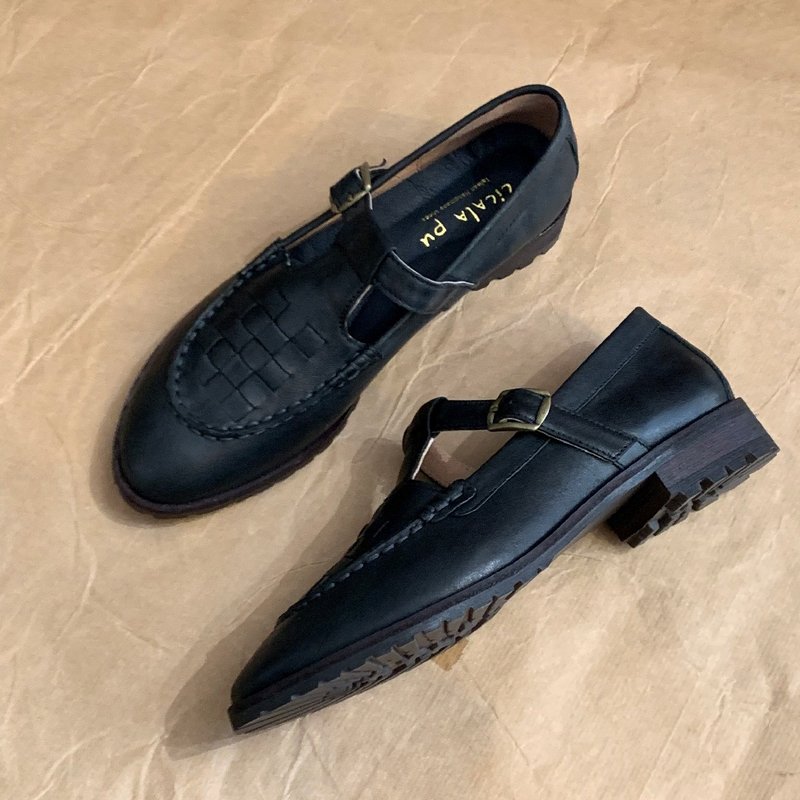 2713 Mary Janes 玛莉珍 编织鞋 复古 黑 - 玛莉珍鞋 - 真皮 黑色