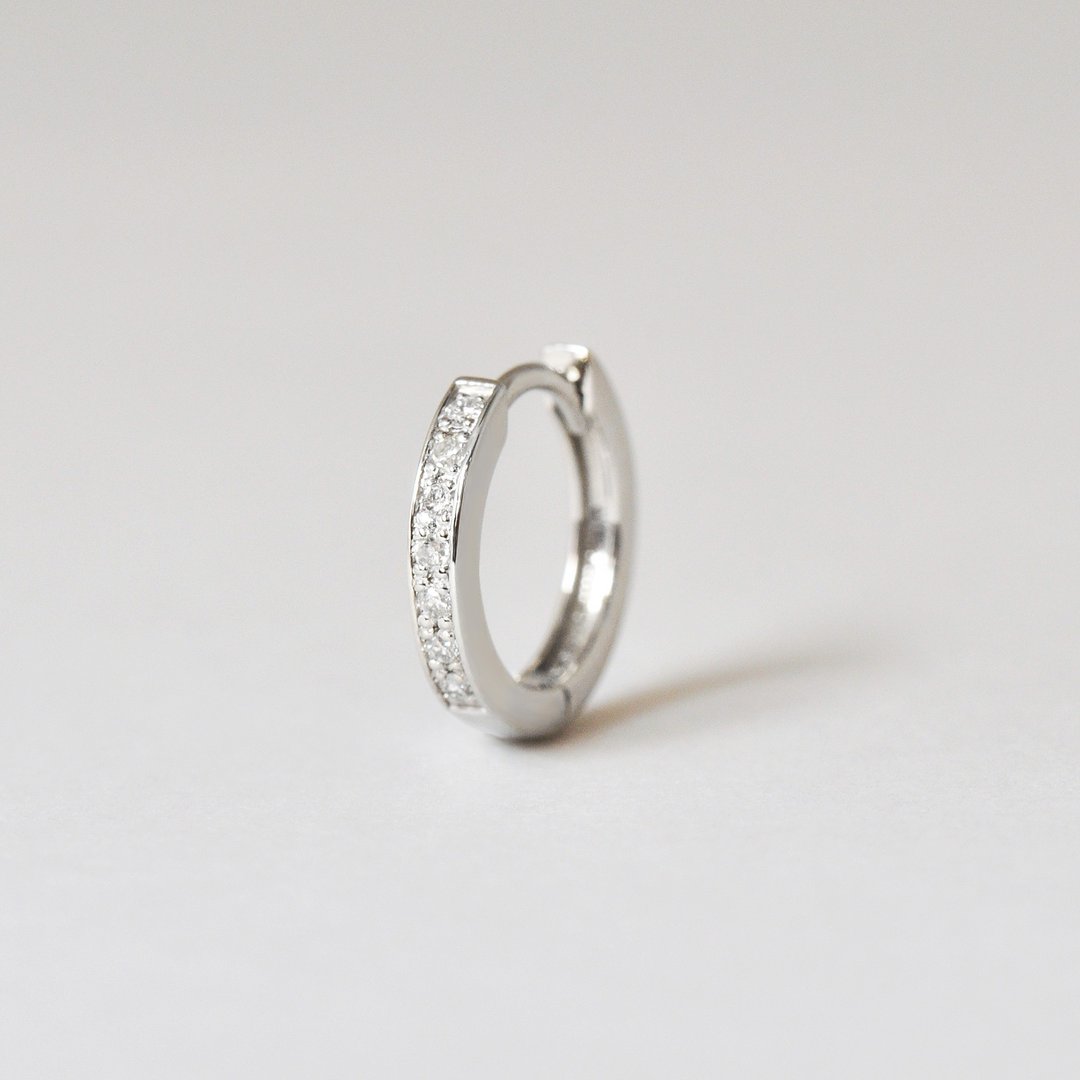 【Solo Earring】 钻石 0.03克拉 易扣圈形单边耳环 (铂金) - 耳环/耳夹 - 贵金属 