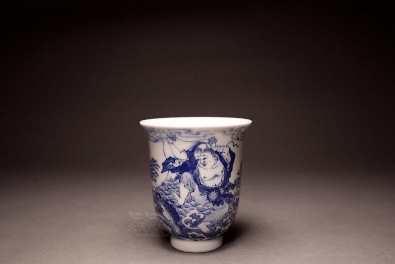 【刘海戏金蟾】炎黄大地艺术 龙山堂 传统手工 古韵青花 160cc - 茶具/茶杯 - 陶 蓝色