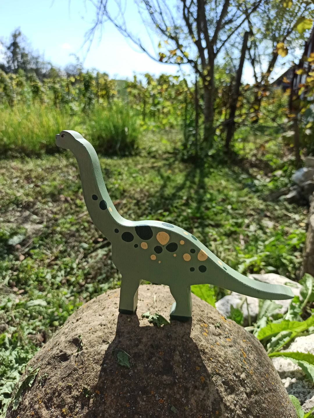 Toddler Wooden toys,toy dinosaur diplodocus ,Montessori baby toys, eco friendly - 玩具/玩偶 - 木头 绿色