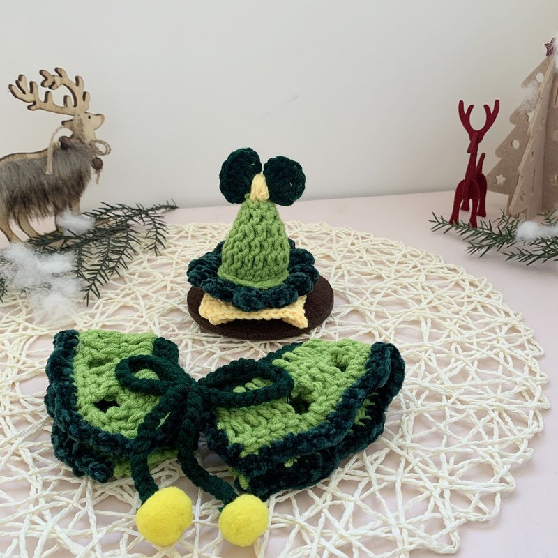 Christmas圣诞限定-好绿的一棵树/宠物帽子领巾/猫咪狗狗帽子 - 衣/帽 - 棉．麻 绿色