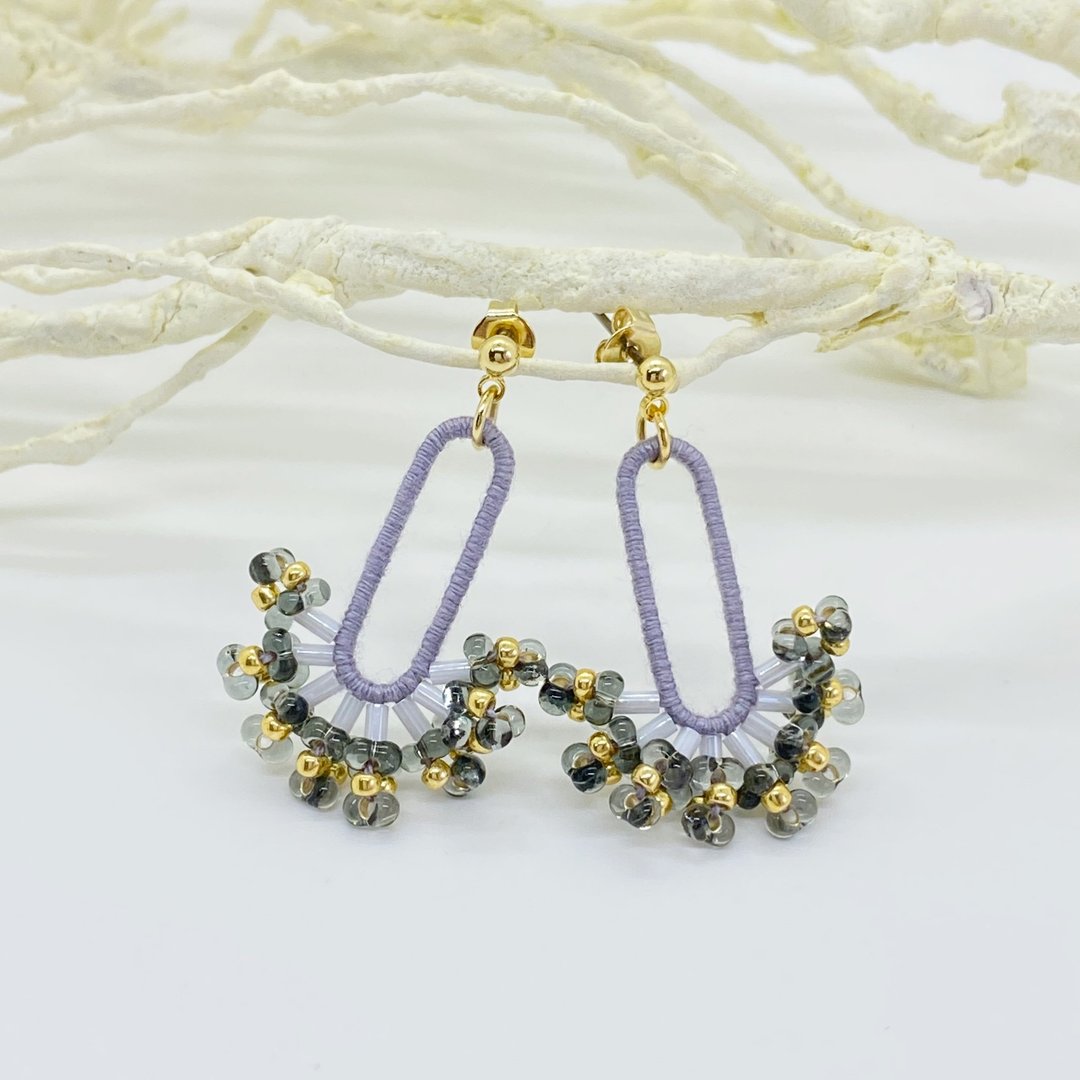 Coral earrings Clip-On[gray x dark gray] - 耳环/耳夹 - 玻璃 灰色