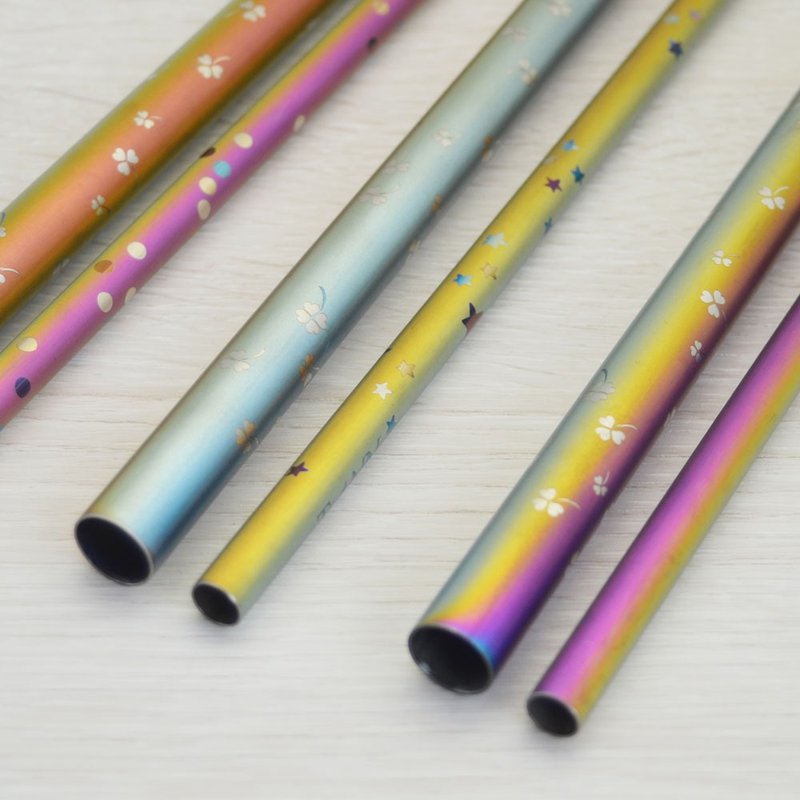 纯钛斜口吸管 粗+细套组 花色任选(8+12mm) 赠收纳袋&清洁刷 - 环保吸管 - 其他金属 多色