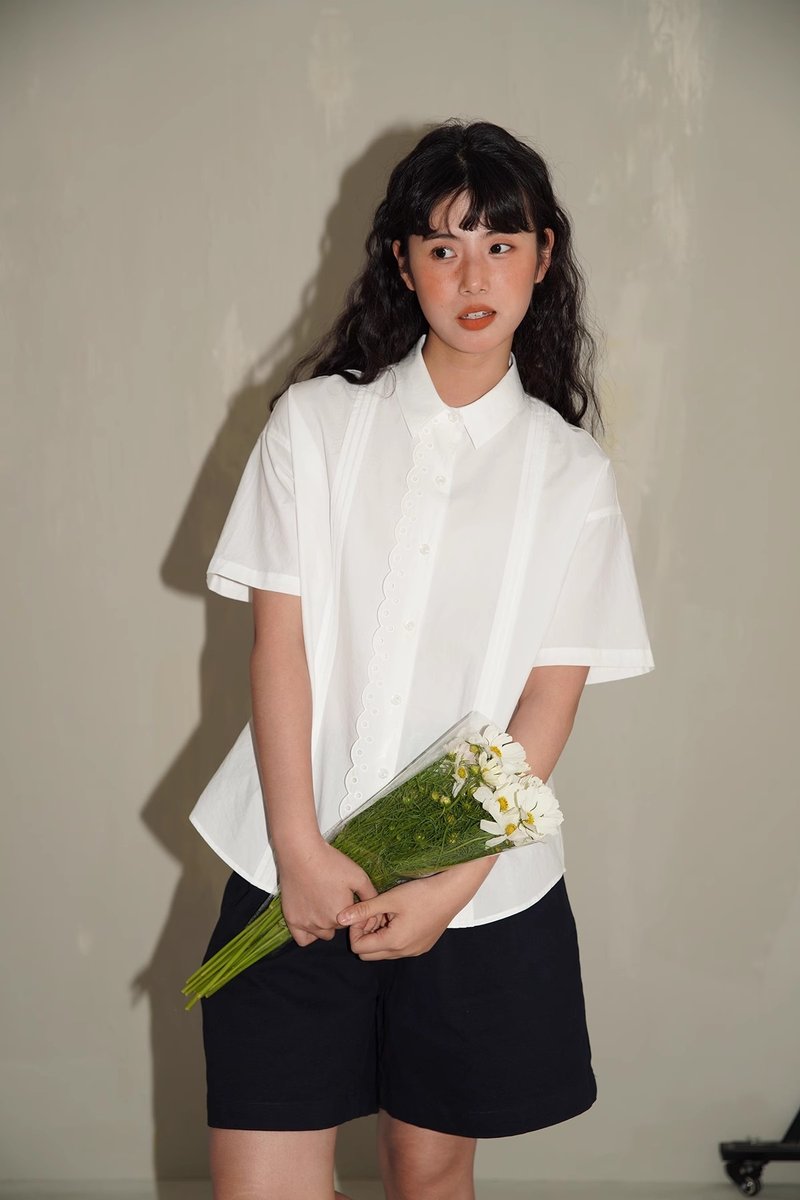 odd maker短袖绣花衬衫女夏季薄款纯棉设计感宽松衬衣 - 女装衬衫 - 棉．麻 