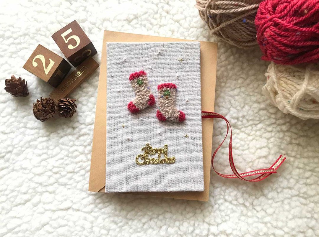 暖暖的圣诞小毛袜  手工卡片 圣诞卡 | Handmade Christmas card - 卡片/明信片 - 纸 多色