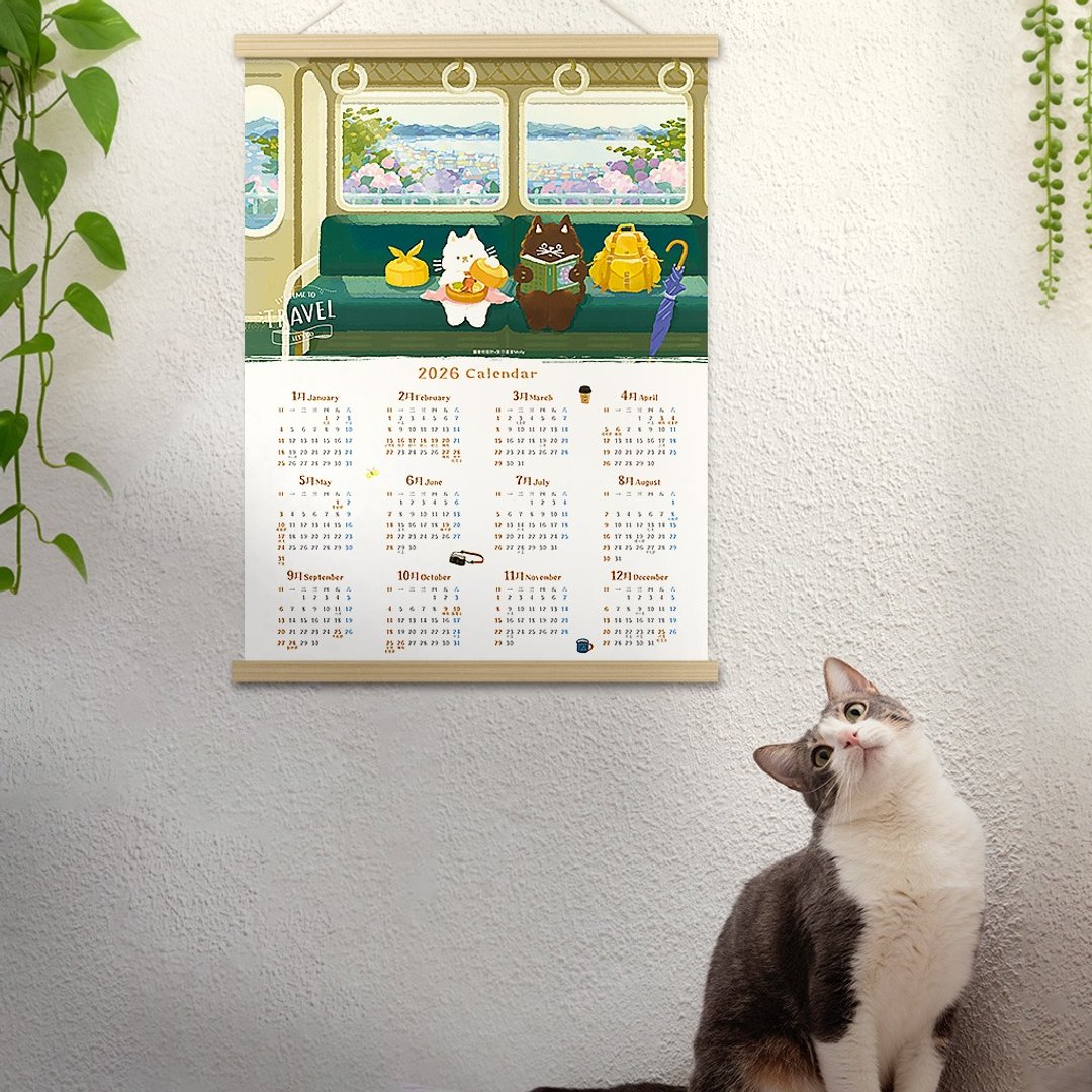 猫猫旅行时光-2026挂历还有同款桌历 (可加购磁吸木夹) - 年历/台历 - 纸 