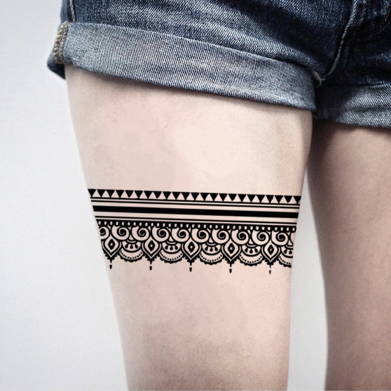 OhMyTat 丝袜带 Garter 刺青图案纹身贴纸 (2 张) - 纹身贴 - 纸 黑色