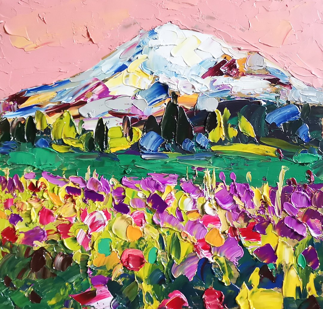 Mount Fuji Original Art Impasto Oil Painting landscapes Art Flower by Verafe - 海报/装饰画/版画 - 其他材质 多色