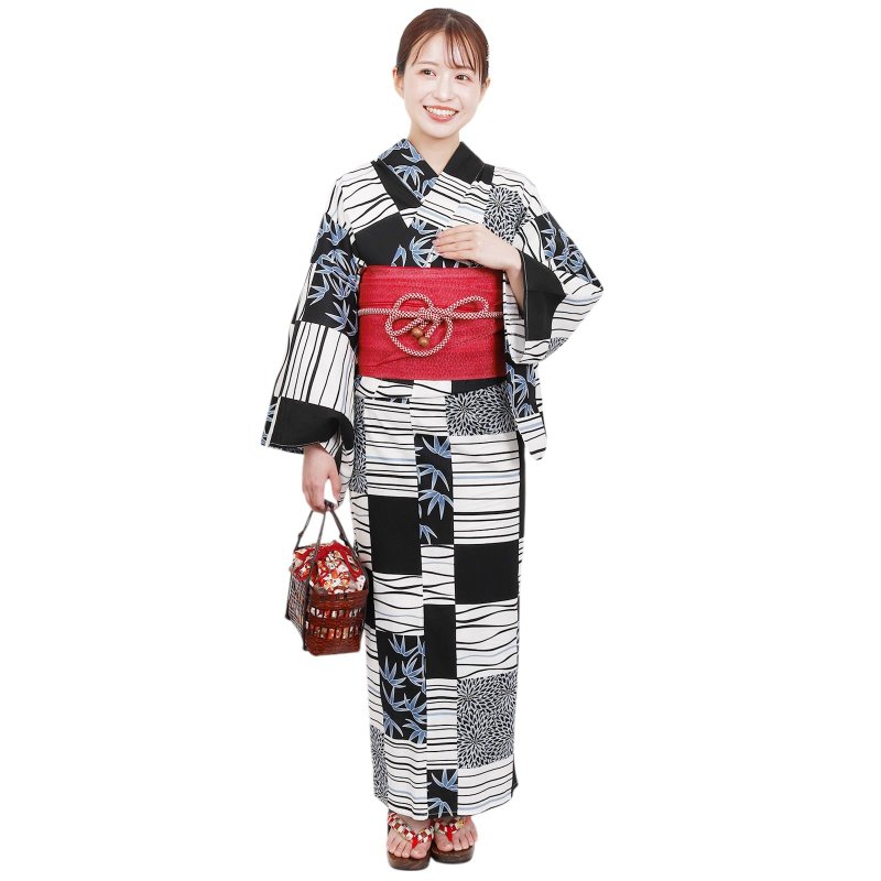 日本 和服 女性 梭织 浴衣 腰封 2件组 F Size x40-09a yukata - 其他 - 棉．麻 黑色