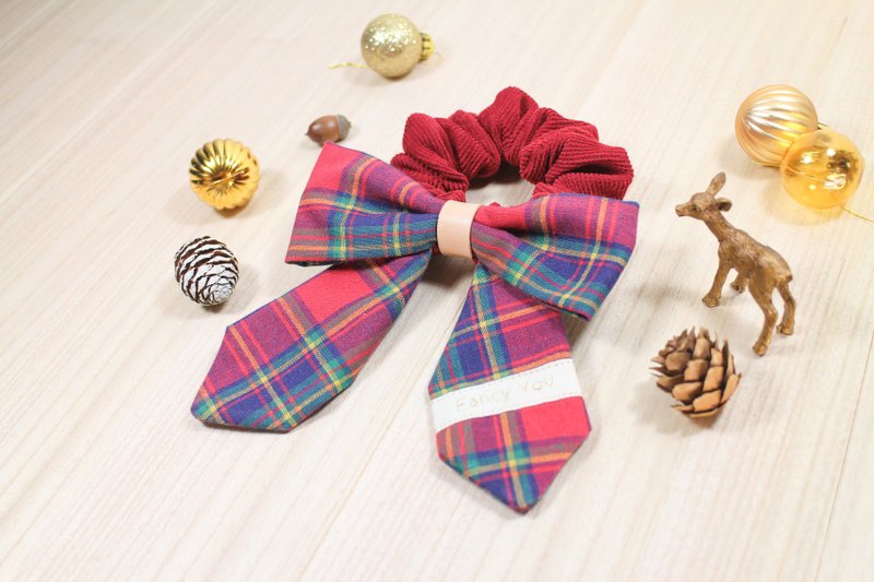 专属幸福-绣字 蝴蝶结 大肠圈 发束 发夹【定制化礼物】圣诞饰品 - 发饰 - 棉．麻 红色