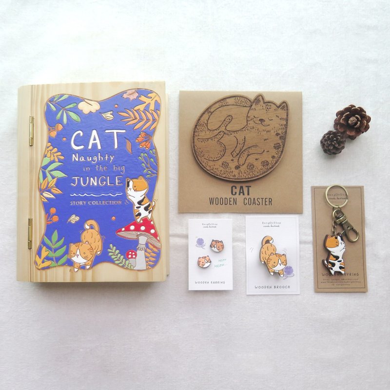 Goody bag - cat naughty in big jungle - 胸针 - 木头 蓝色