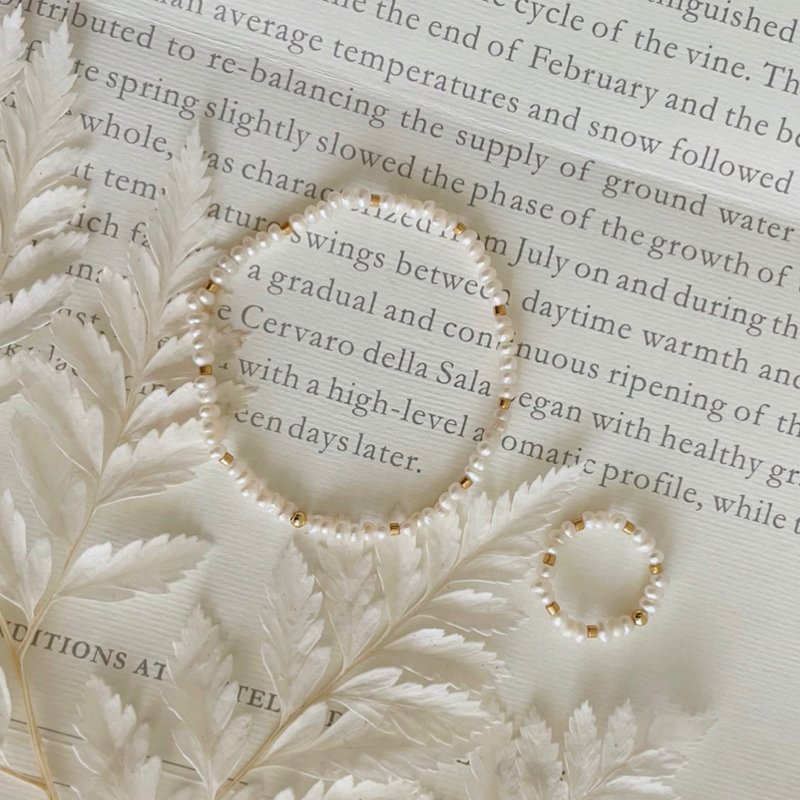 珍珠手环 珍珠戒指 淡水珍珠 米粒珍珠手链 手环 戒指一组 - 手链/手环 - 珍珠 白色