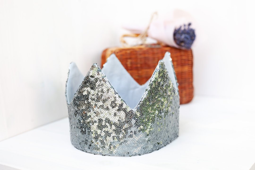 Grey Sequin Crown - 帽子 - 棉 灰色