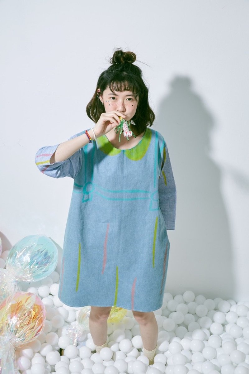 y1hsuan X hori[牛仔款] - 洋装/连衣裙 - 棉．麻 蓝色