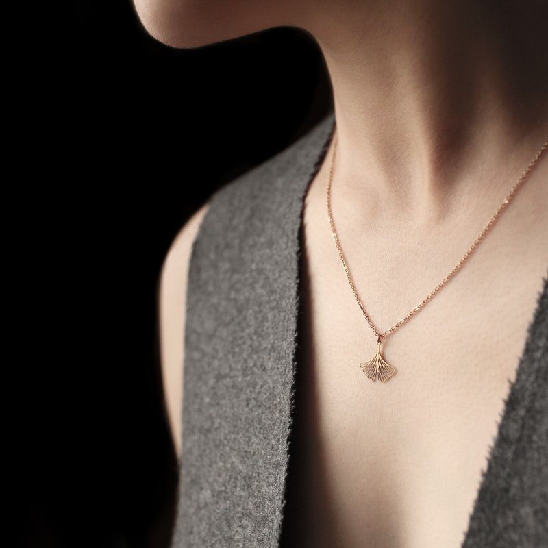 moorigin 银杏项链 XS | 医疗钢・抗过敏・可洗澡・不掉色 - 项链 - 不锈钢 金色