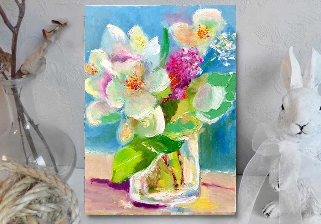 春天的花朵/原创油画/白玫瑰/房间布置/装饰 - 海报/装饰画/版画 - 纸 