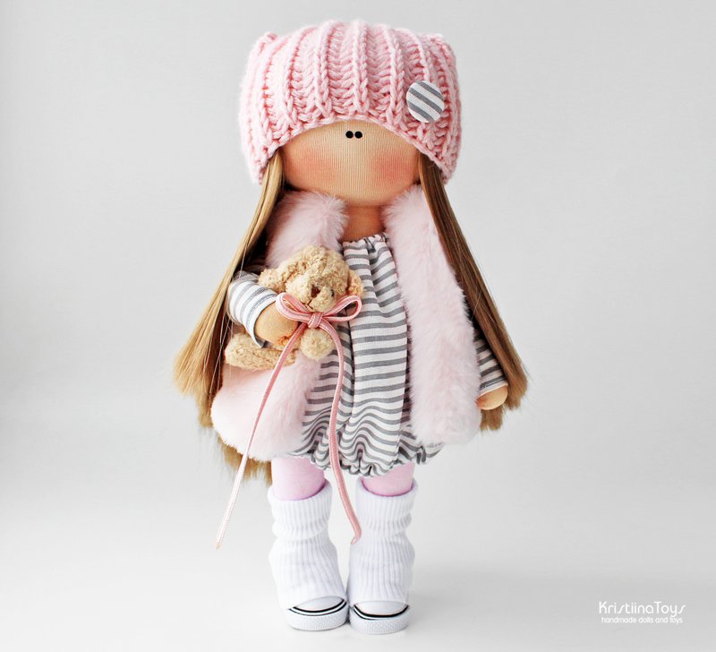 礼品娃娃 28 厘米。纺织娃娃。手工娃娃。室内娃娃。粉红色的娃娃 - 玩偶/公仔 - 其他材质 粉红色