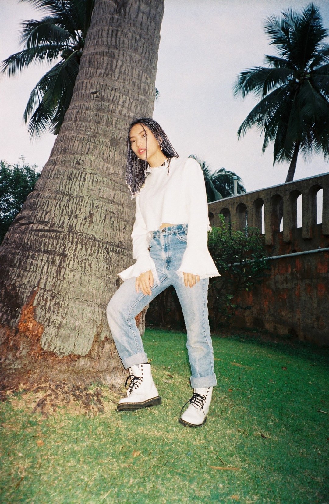 White denim top bell sleeve - 女装上衣 - 棉 白色