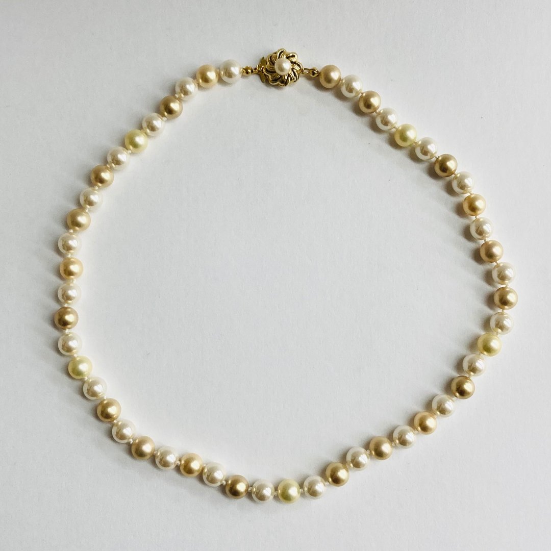 压克力mix珍珠全珠结项链 M / 8mm 约48cm / 黄金mix / made in japan - 项链 - 玻璃 金色