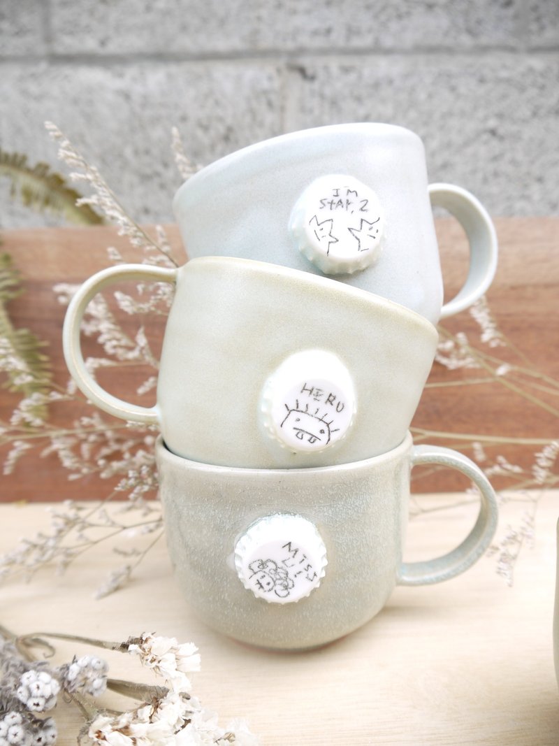 怪物瓶盖青瓷马克杯 - 咖啡杯/马克杯 - 其他材质 蓝色