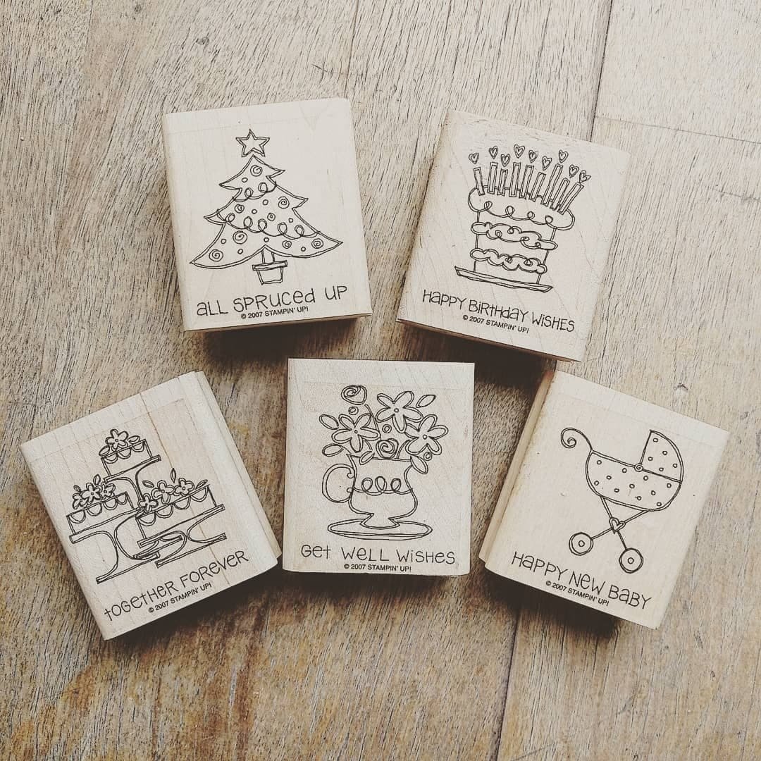 美国2007年STAMPIN UP! 橡皮木质印章欢庆系列六款图样 - 印章/印台 - 木头 卡其色