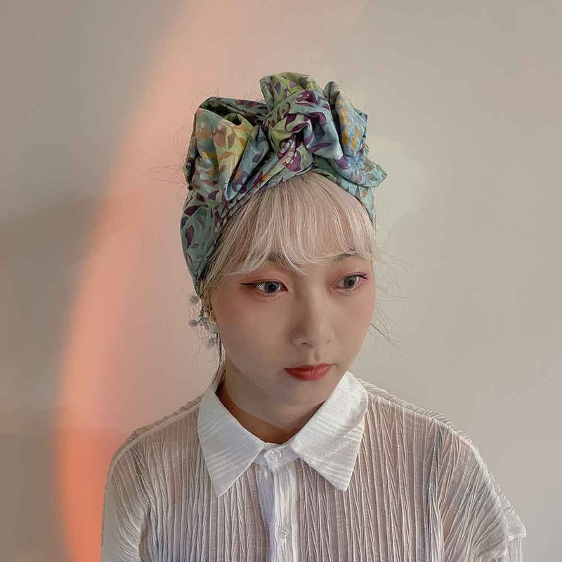 夏叶宽版铝线发带 - 发带/发箍 - 棉．麻 绿色