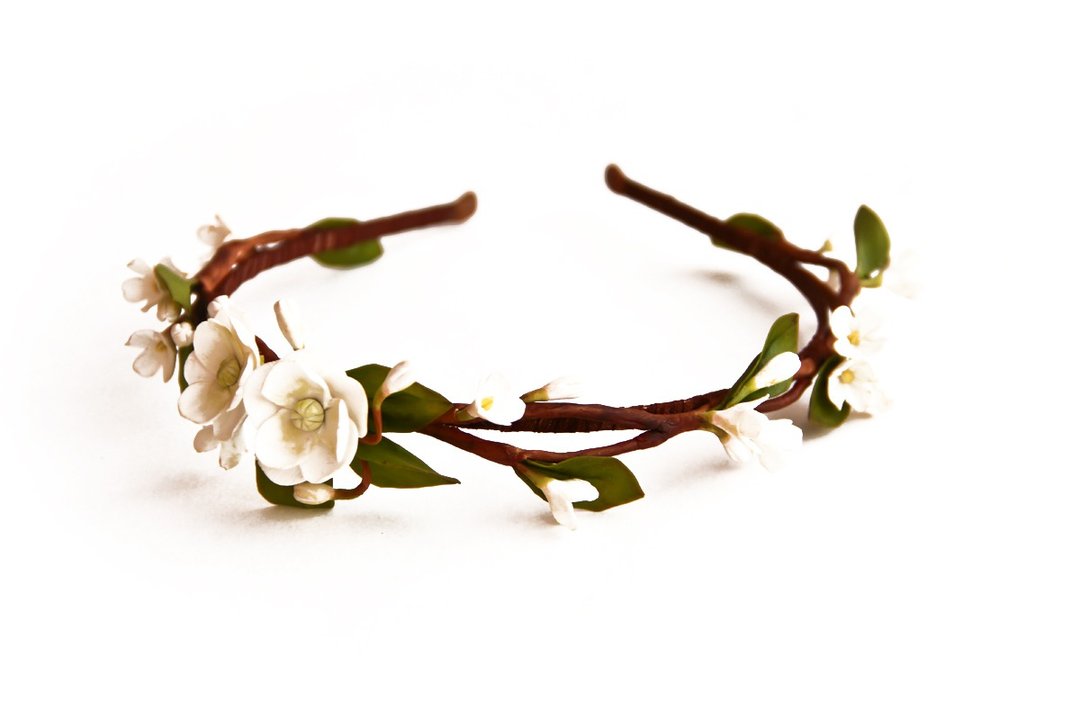 Bridal hair vine Rustic floral hair vine Wedding flower crown - 发饰 - 粘土 
