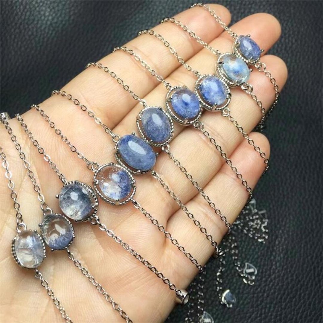 蓝线石石英手链，独特蓝线石宝石手链， - 手链/手环 - 纯银 