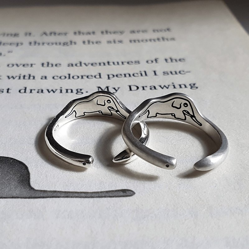 （925银）蟒蛇吃大象戒指 - 戒指 - 纯银 银色
