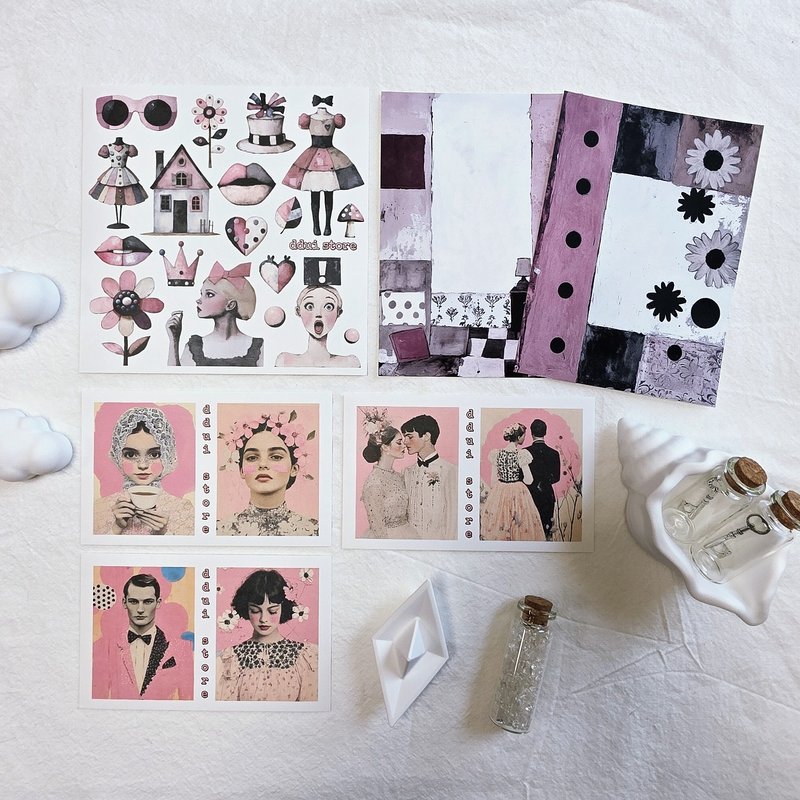 复古粉红迷你贴纸套装 - 贴纸 - 纸 粉红色