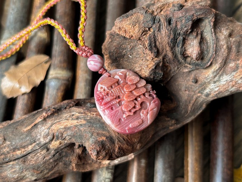 【一物一图】天然盐源玛瑙 雕刻 小山水牌 手编绳 项链 - 项链 - 水晶 多色