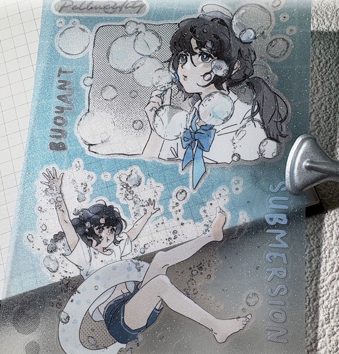 Bubble 泳池氣泡夢 少女JK水手服 塩顏繪畫 PET 貼紙 (kiss-cut) - 纸胶带 - 其他材质 多色