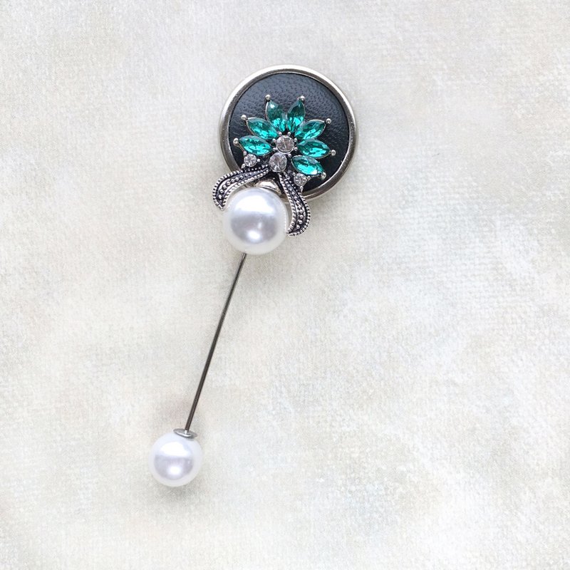 复古系列胸针帽针 | 法式扇形水钻镶珠 | 交换礼物 - 胸针 - 其他金属 绿色