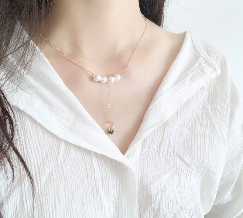 绿玛瑙果实吊坠 淡水珍珠T形项链 - 项链 - 珍珠 