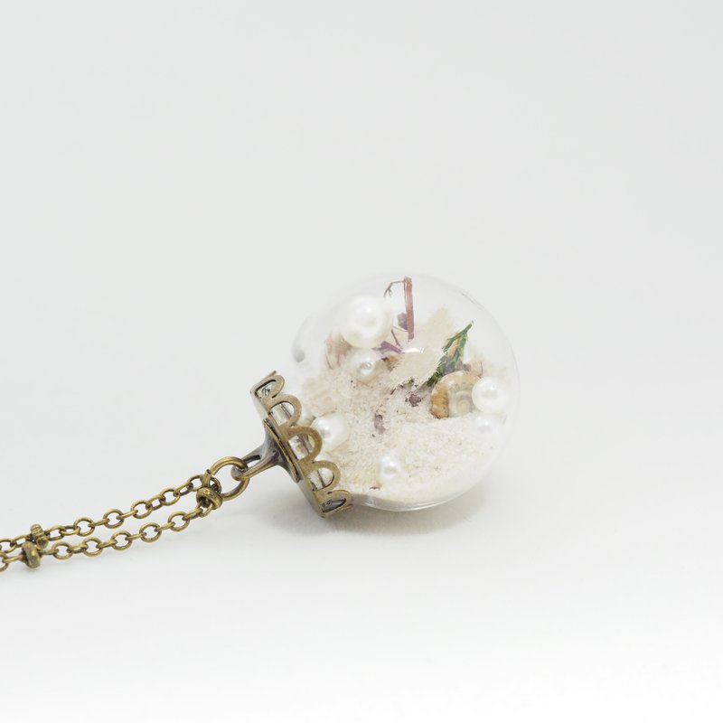 “爱家作-OMYWAY”手工制作海洋沙滩玻璃球颈链 - 颈链 - 玻璃 银色