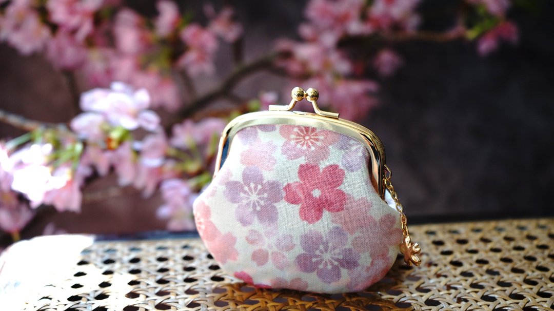 京都奈樱花赞小口金包(附樱花吊饰) - 零钱包 - 棉 