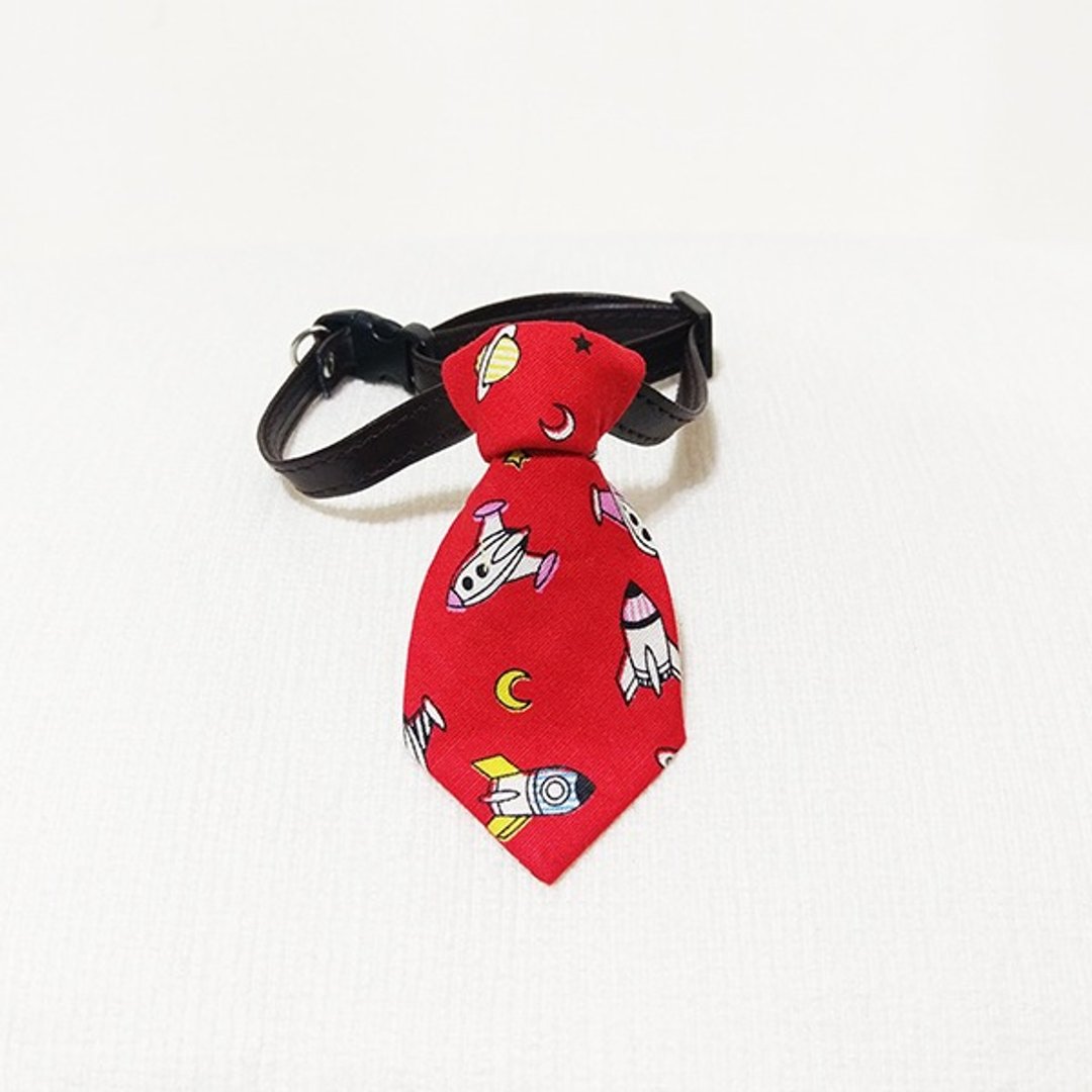 Ella Wang Design Tie 宠物  领带  绅士 火箭 太空人 外星 红 - 项圈/牵绳 - 棉 红色