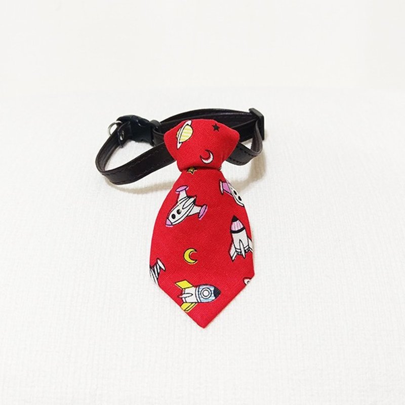 Ella Wang Design Tie 宠物  领带  绅士 火箭 太空人 外星 红 - 项圈/牵绳 - 棉 红色