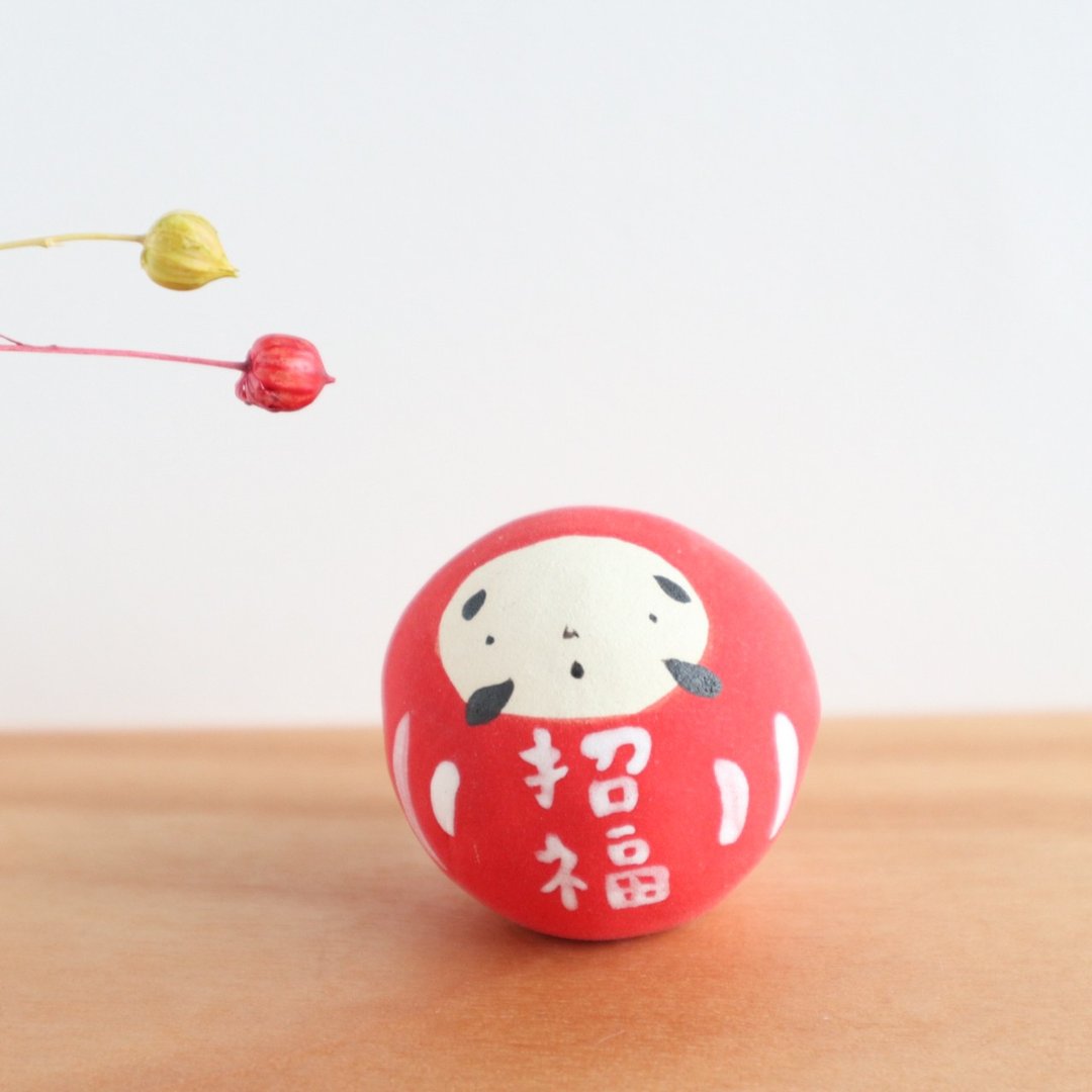 Daruma figurine of pottery - 摆饰 - 陶 红色