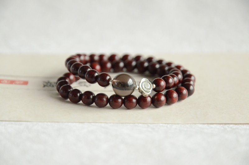 【obsidian】天然小叶紫檀 冰种黑曜石 禅意 春季新款手链 - 手链/手环 - 木头 红色