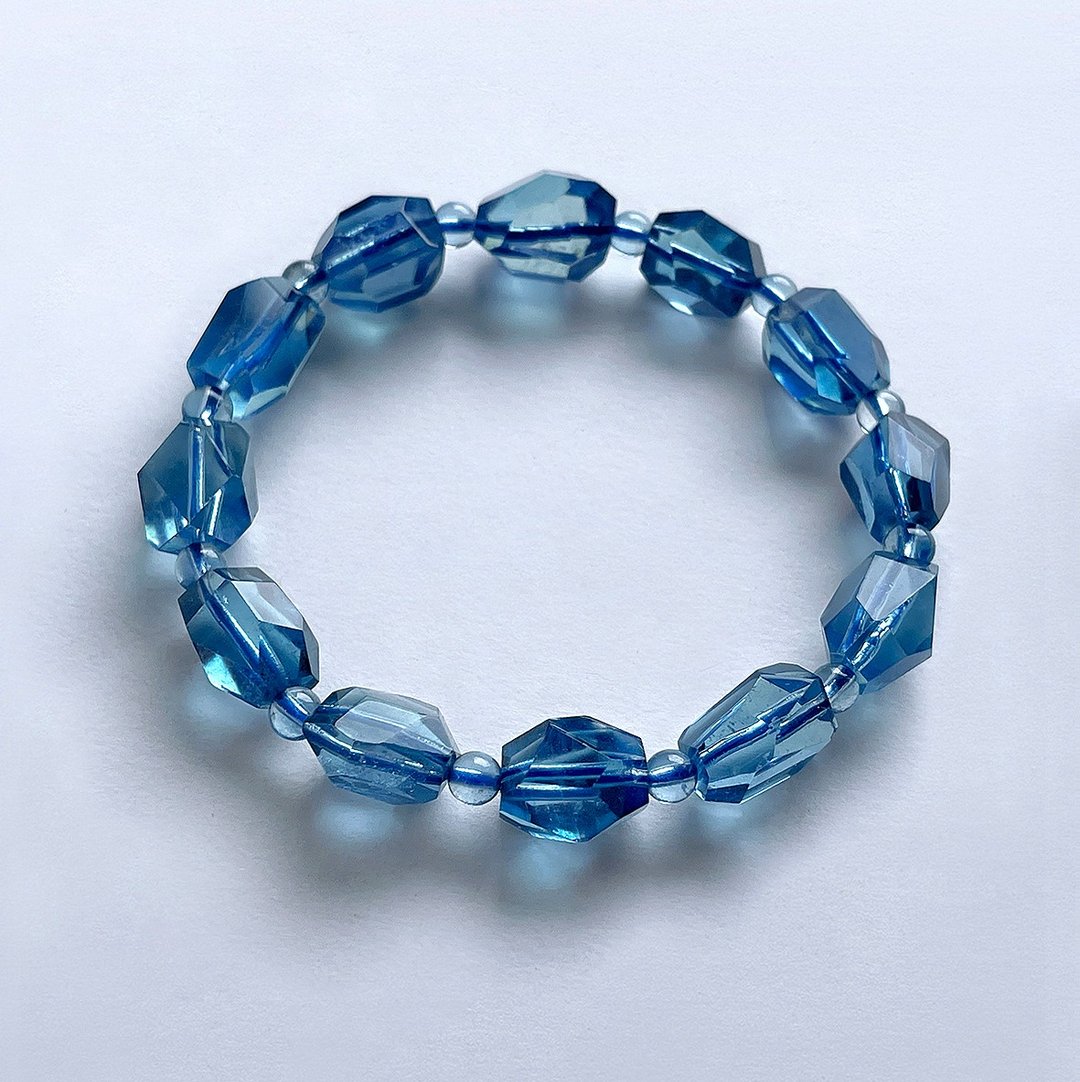 天然矿石 顶级收藏品 魔鬼海蓝宝 10.5 mm 手链 - 手链/手环 - 宝石 蓝色